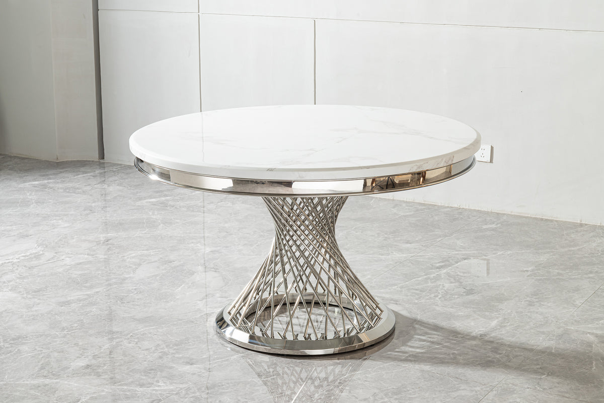 51" Round Marble Dining Table with Sculpted Base