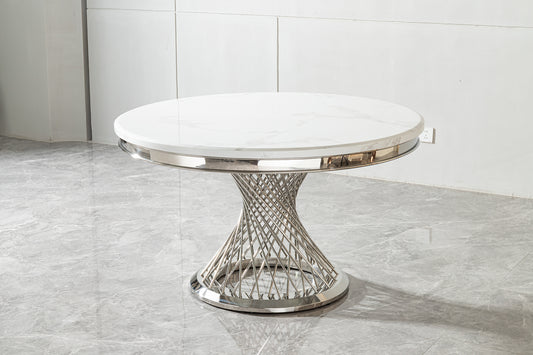 51" Round Marble Dining Table with Sculpted Base