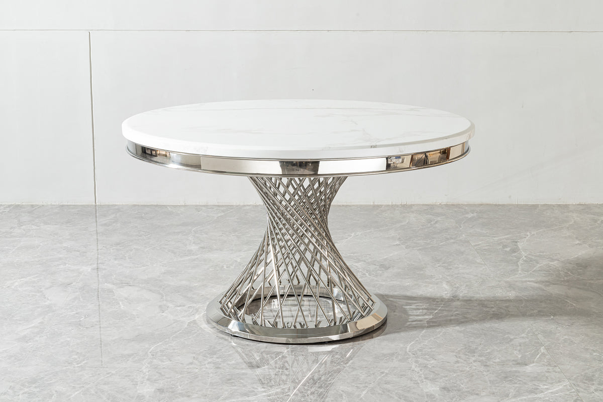 51" Round Marble Dining Table with Sculpted Base