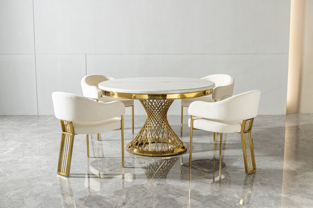 51" Round Marble Dining Table with Sculpted Base