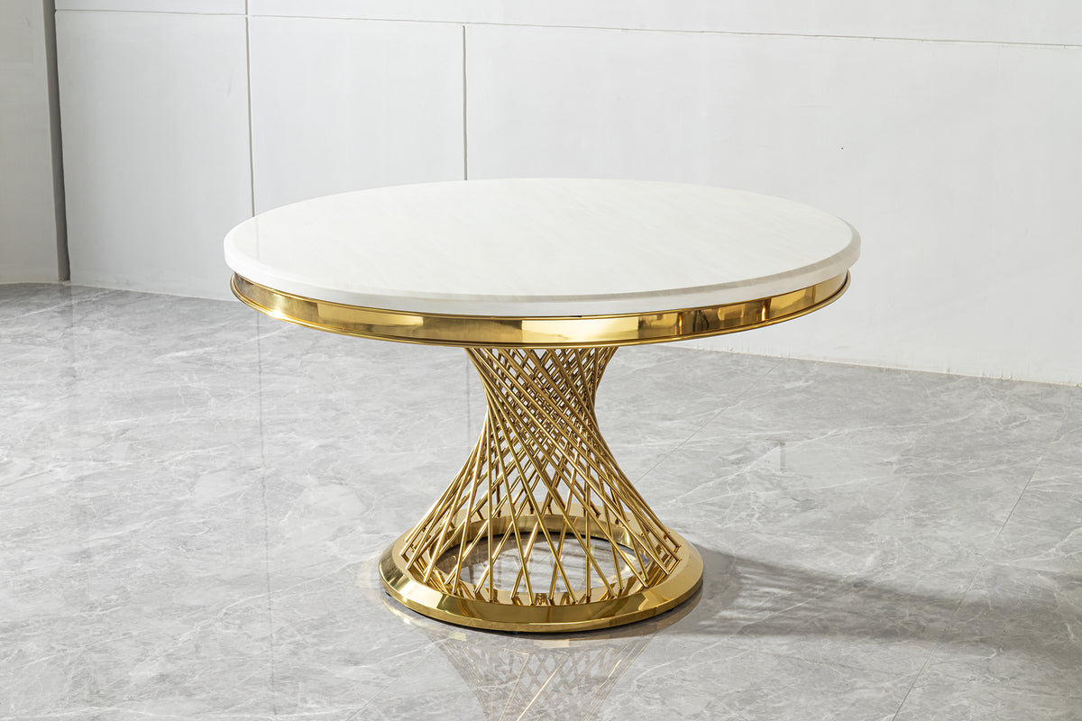 51" Round Marble Dining Table with Sculpted Base