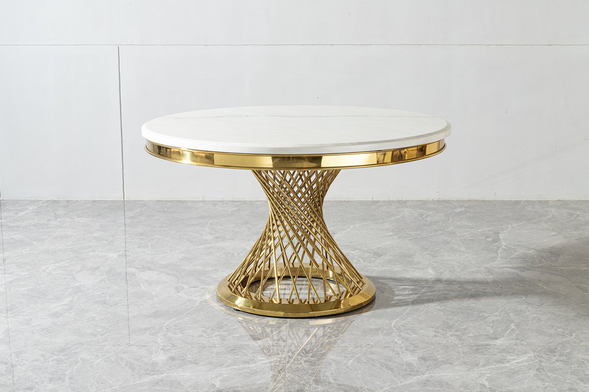 51" Round Marble Dining Table with Sculpted Base