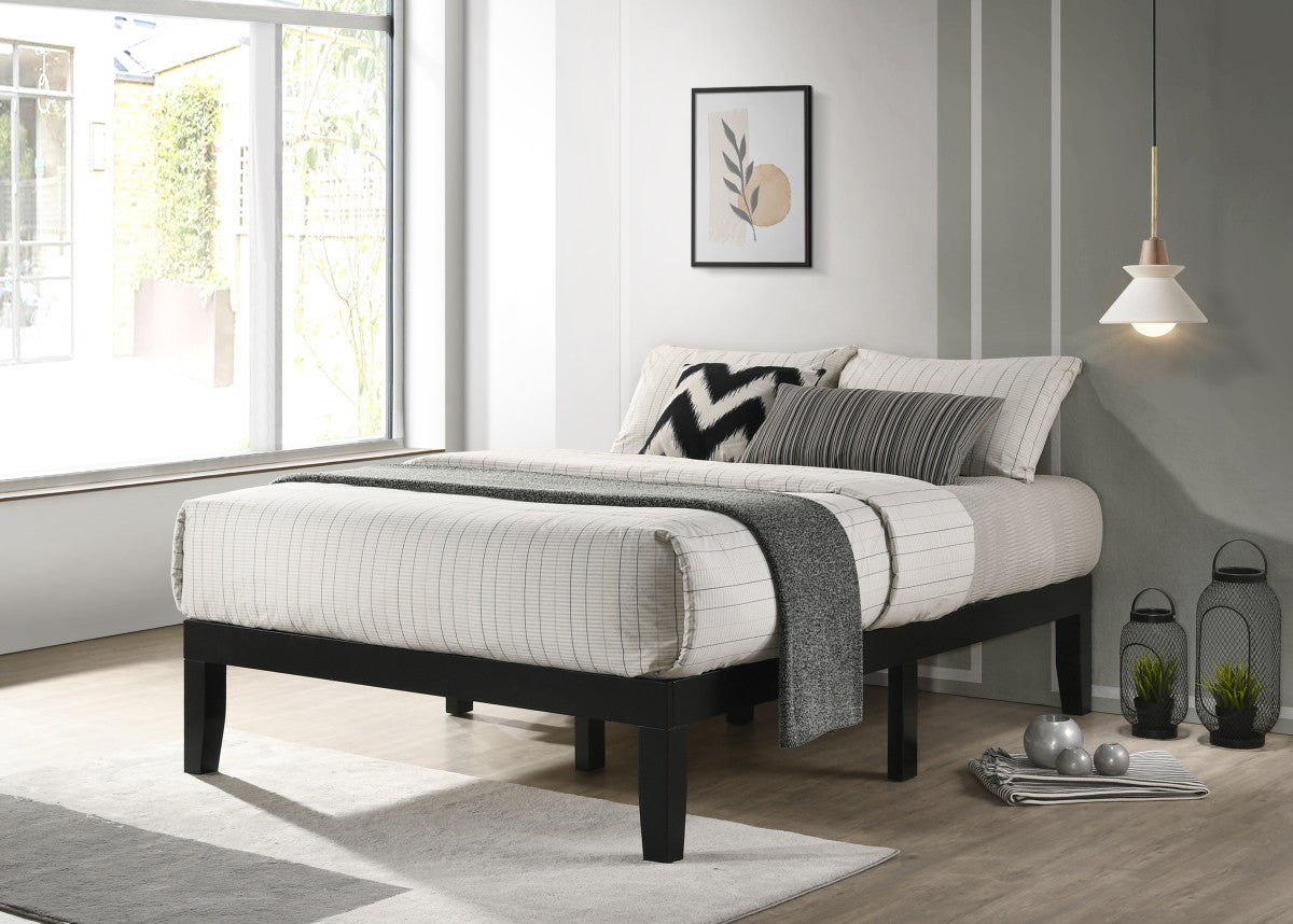 Addicus Full Black Platform Bed Frame with Wood Slats - No Box Spring