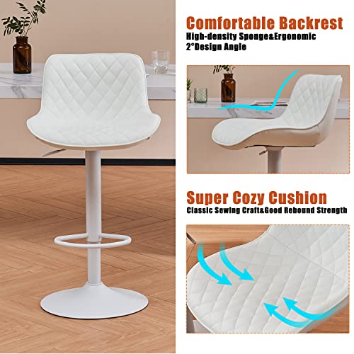 Grey Bar Stools Set of 2 Counter Height Bar Stool Faux Leather Upholstered Metal Barstools Modern Adjustable Swivel High Back Bar Chairs Home Kitchen Dining Island