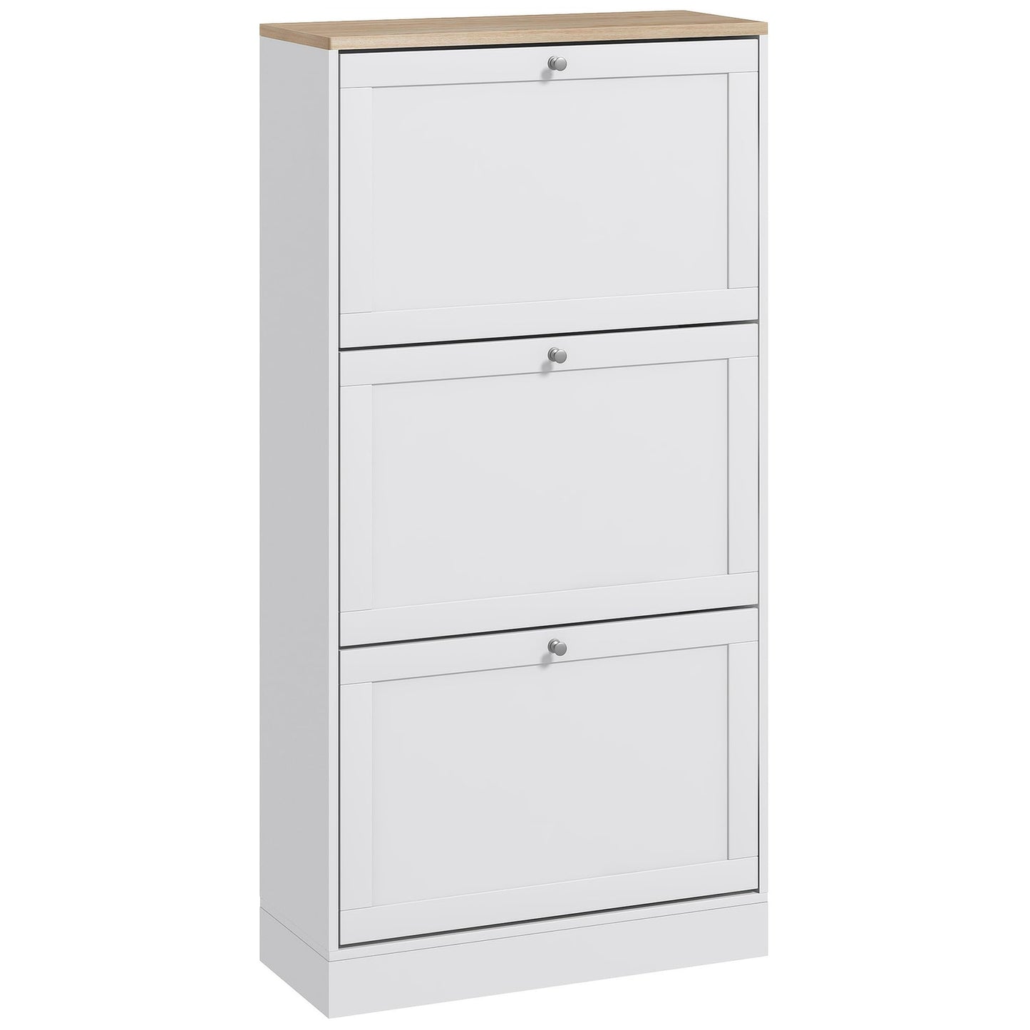 Narrow Shoe Cabinet with 3 Flip Drawers and Adjustable Shelves, Entryway Shoe Storage Unit for 18 Pairs of Shoes, Grey