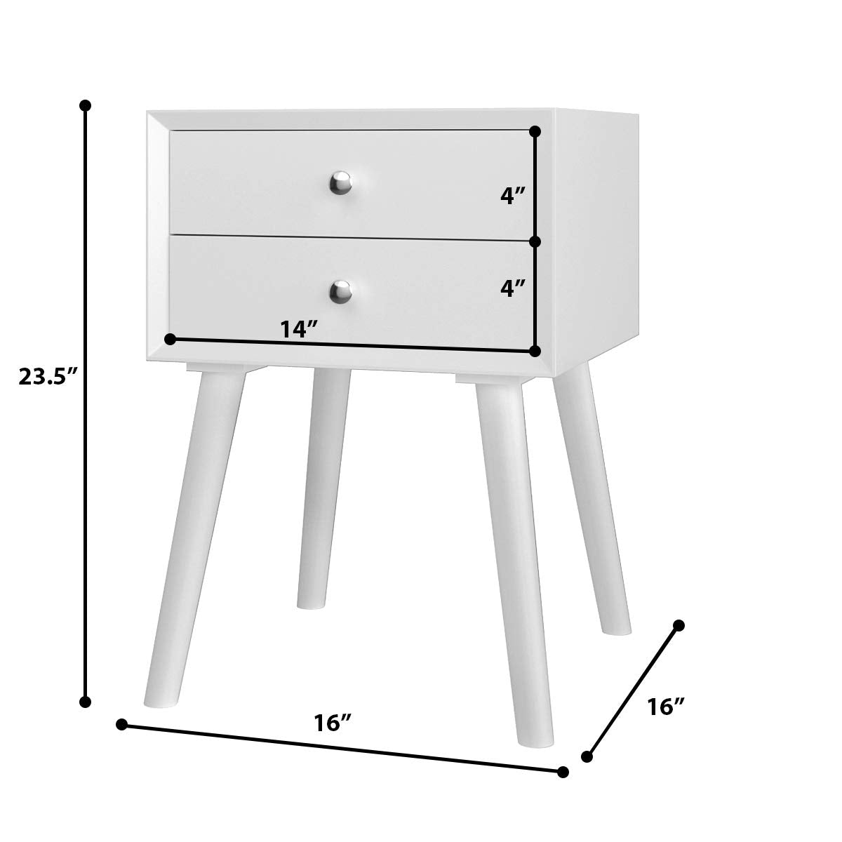 Nightstand with 2 Drawers, Bedside Table with Solid Wood Legs, Mid Century Modern End Side Table for Living Room, Bedroom, Small Space (2, Black)