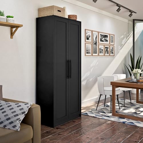 Tall Garage Storage Cabinet & Pantry Storage Cabinet, 2-Door Freestanding Garage Cabinet with Adjustable Shelves, 16"D x 32"W x 65"H, Black BES-3264