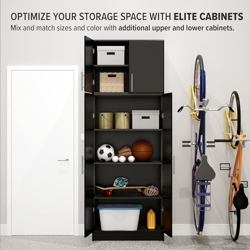 Tall Garage Storage Cabinet & Pantry Storage Cabinet, 2-Door Freestanding Garage Cabinet with Adjustable Shelves, 16"D x 32"W x 65"H, Black BES-3264