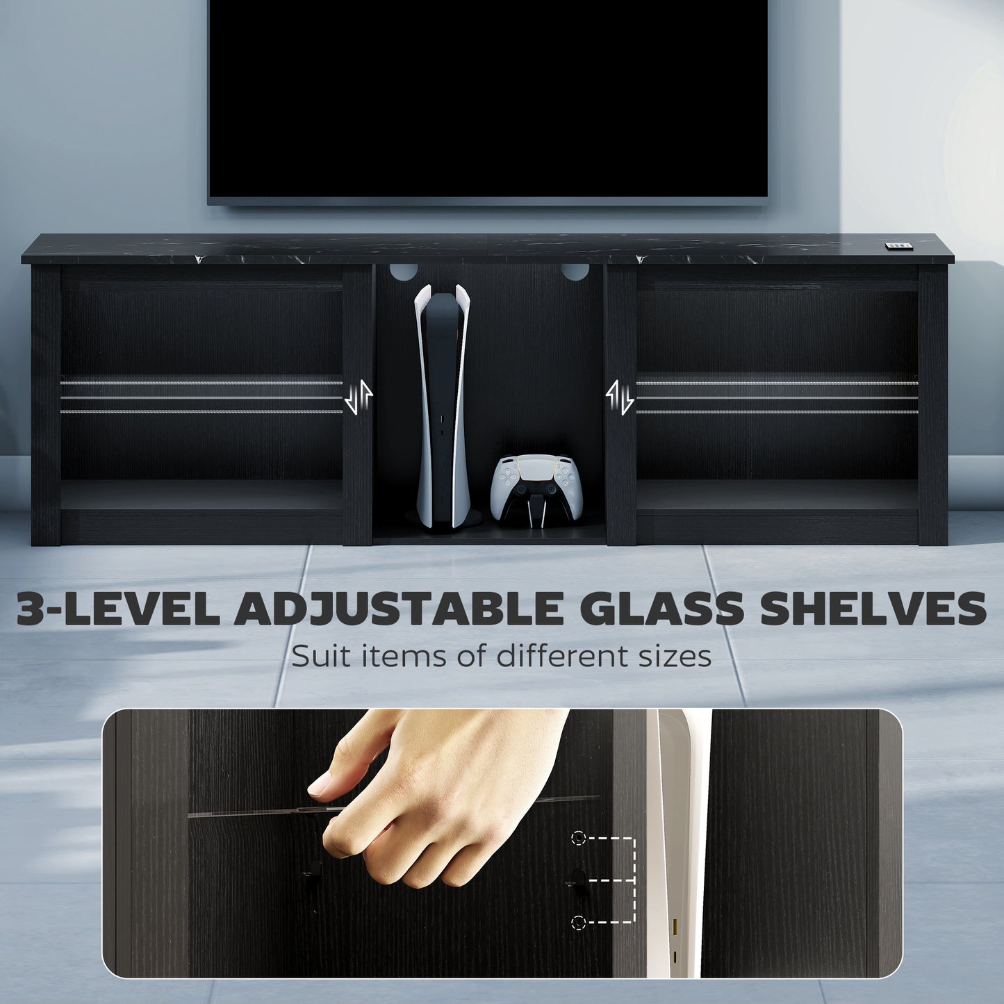 HOMCOM LED TV Stand Modern Entertainment Center Black