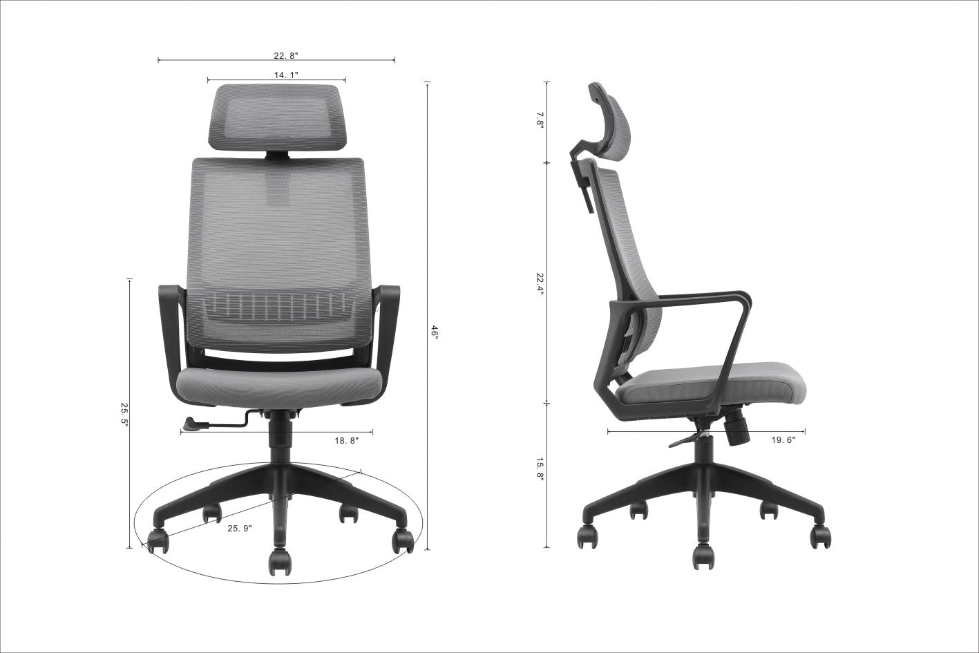 Ergonomic Grey Mesh Office Chair, Adjustable Height, Lumbar Support, Smooth Casters