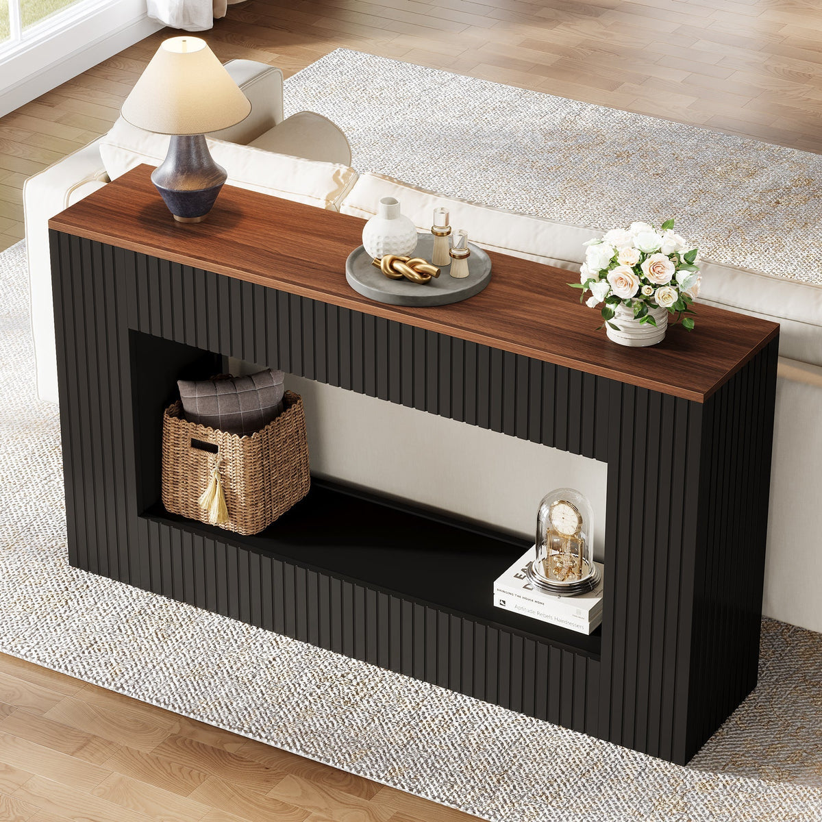 55" Console Table, Wood Entryway Table Sofa Table with Storage