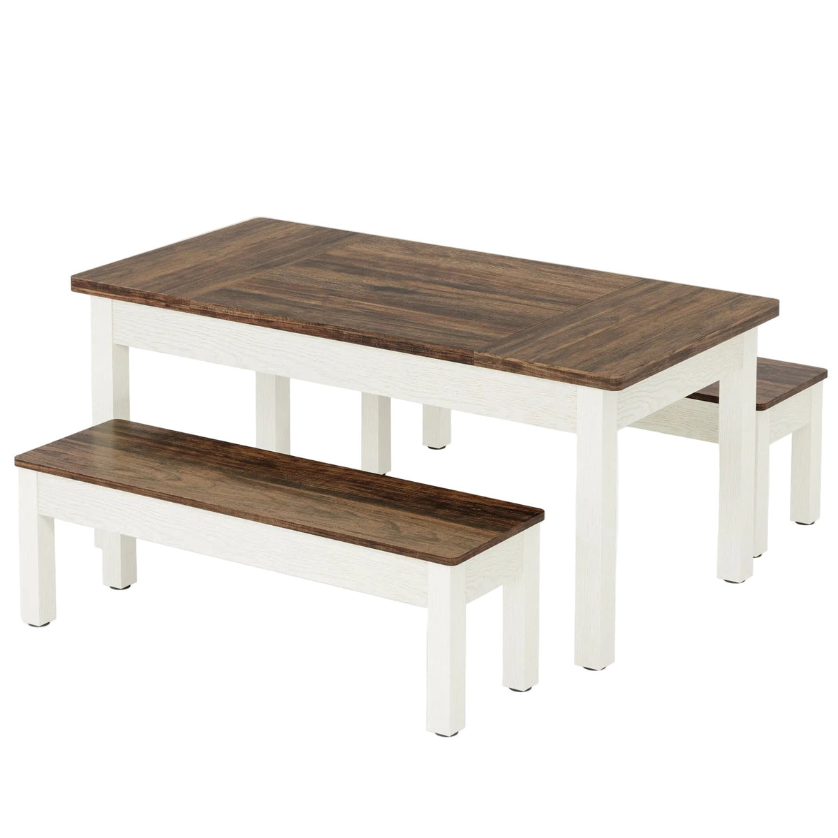 55" Dining Table Set, 3 Pieces Wood Kitchen Table with 2 Benches