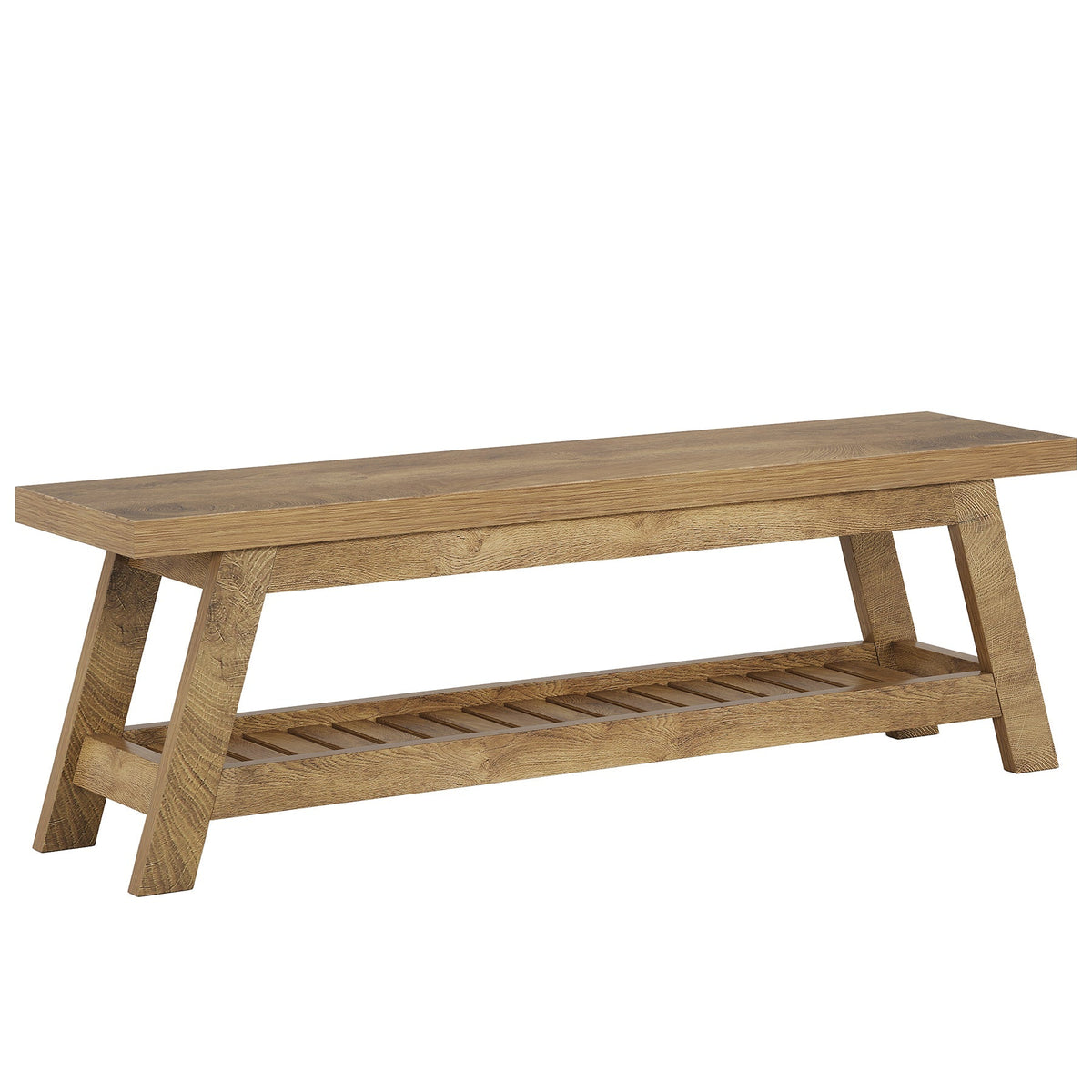 55" Entryway Bench, 2-Tier Foyer Seating Bench with Shoe Storage