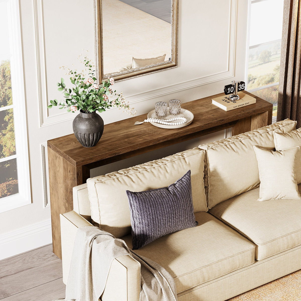 55" Console Table, Farmhouse Hallway Sofa Table Behind Couch