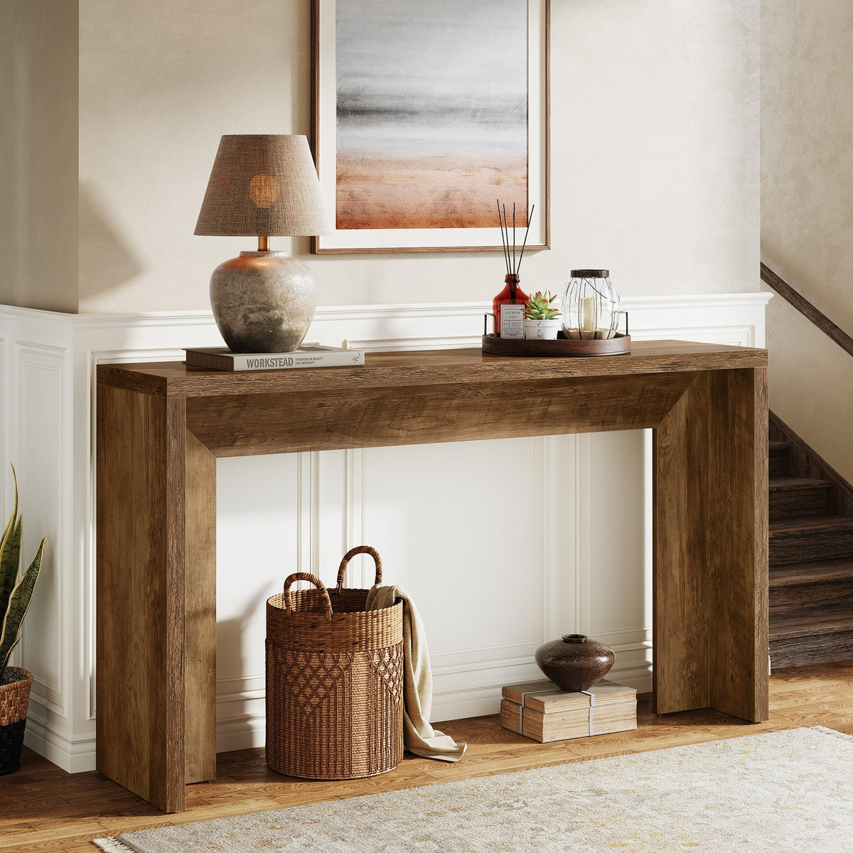 55" Console Table, Farmhouse Hallway Sofa Table Behind Couch