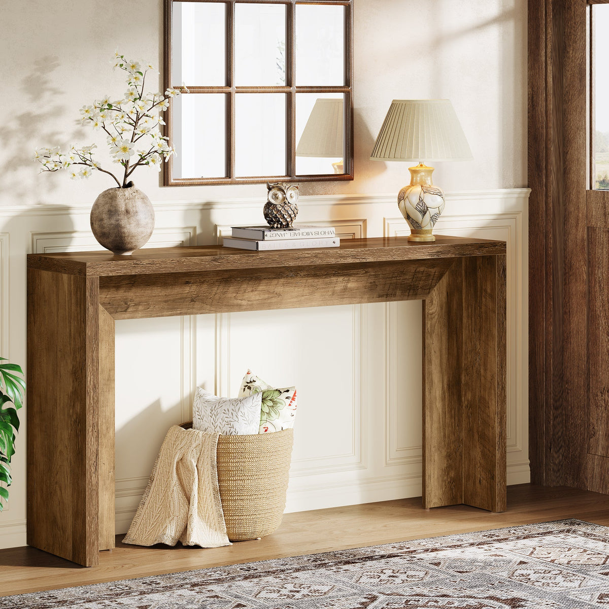 55" Console Table, Farmhouse Hallway Sofa Table Behind Couch