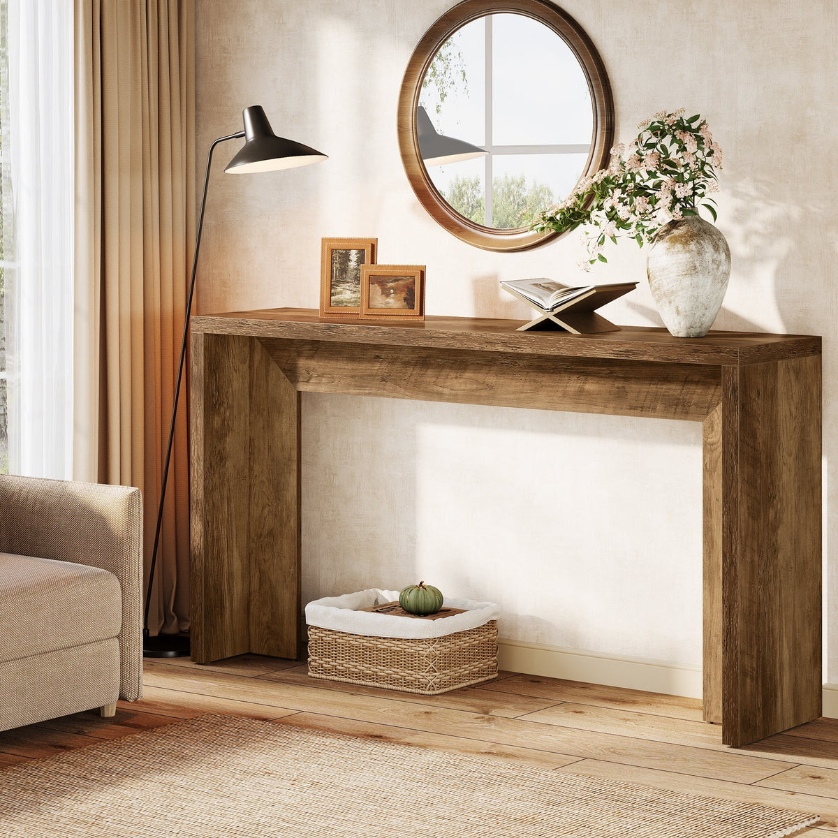 55" Console Table, Farmhouse Hallway Sofa Table Behind Couch