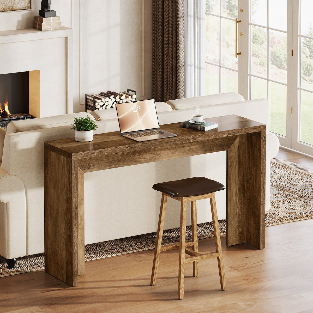 55" Console Table, Farmhouse Hallway Sofa Table Behind Couch