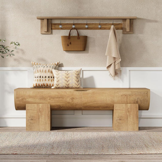 55" Farmhouse Storage Bench, Shoe Bench with Flip-Top Storage