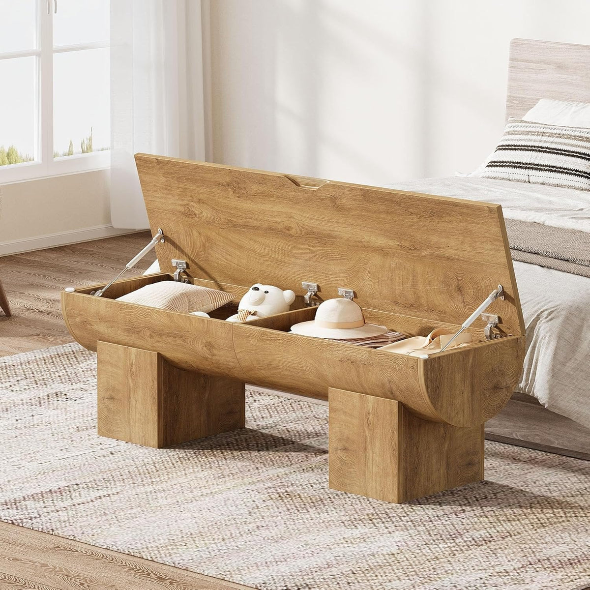 55" Farmhouse Storage Bench, Shoe Bench with Flip-Top Storage