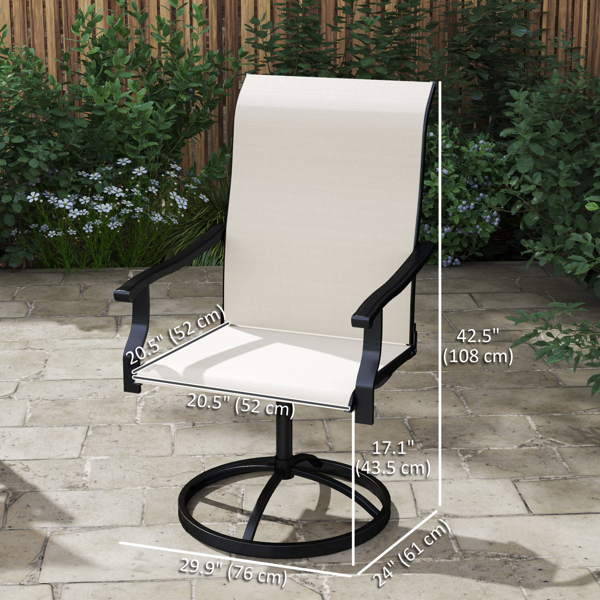 Outdoor Swivel Dining Chairs Set of 2, High Back Swivel Chairs with All Weather Mesh for Deck, Backyard, Poolside – White