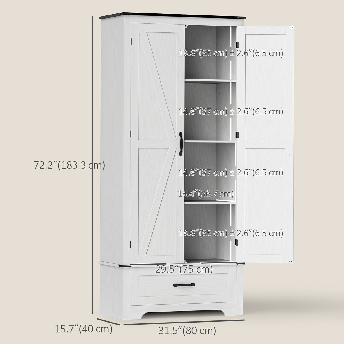 Farmhouse Pantry Cabinet with Adjustable Shelves – 31"W x 72"H
