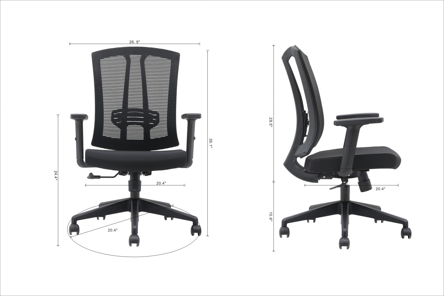 Brassex Aiden Ergonomic Black Mesh Office Chair with Adjustable Lumbar Support