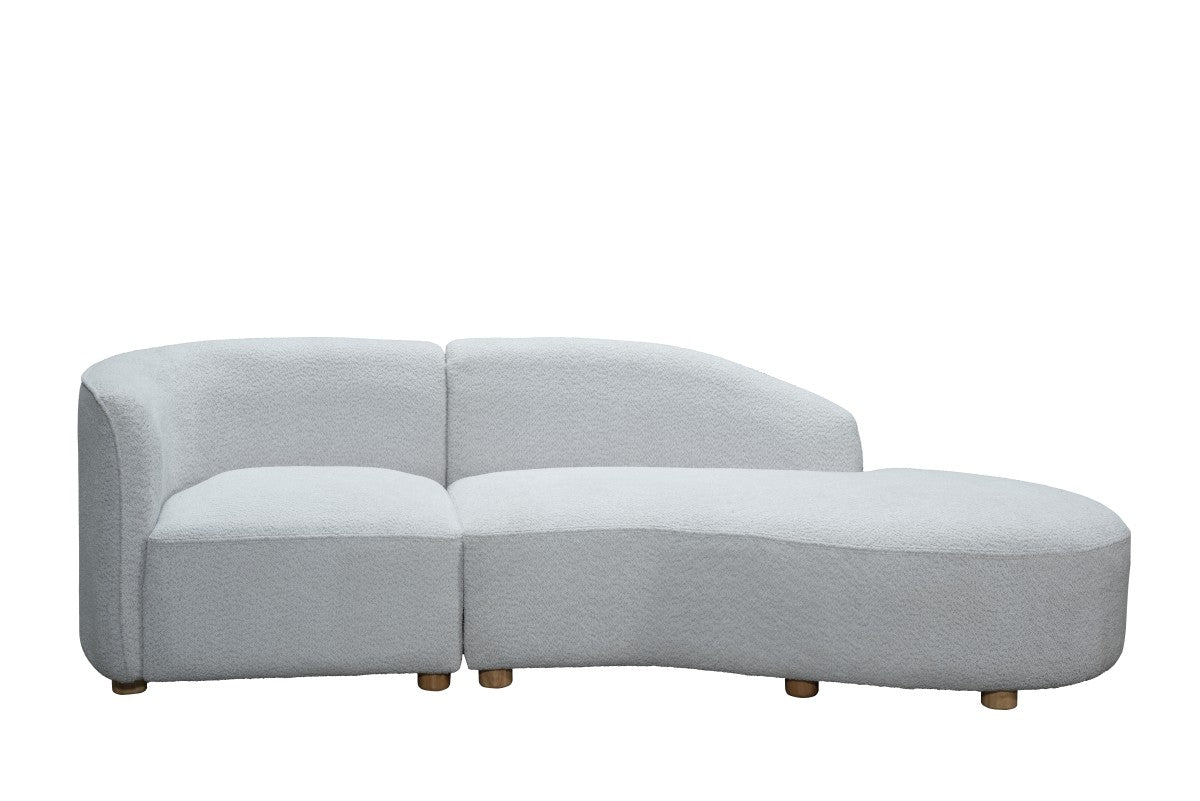Sofia Beige Contemporary Curved Frame Sofa Chaise, Plush Polyester Fabric, Metal Legs