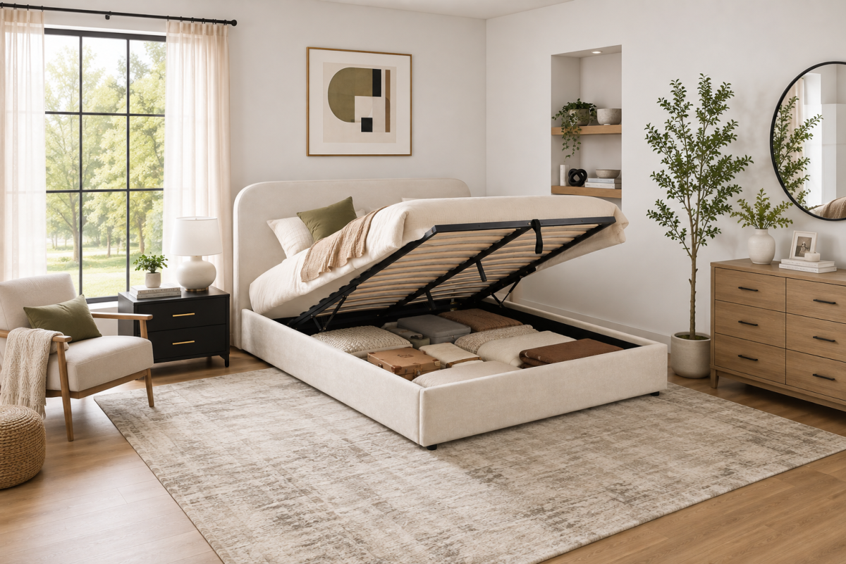 Upholstered Solid Wood Platform Storage Bed
