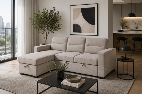 Brassex Sectional Sleeper Taupe Reversible Chaise