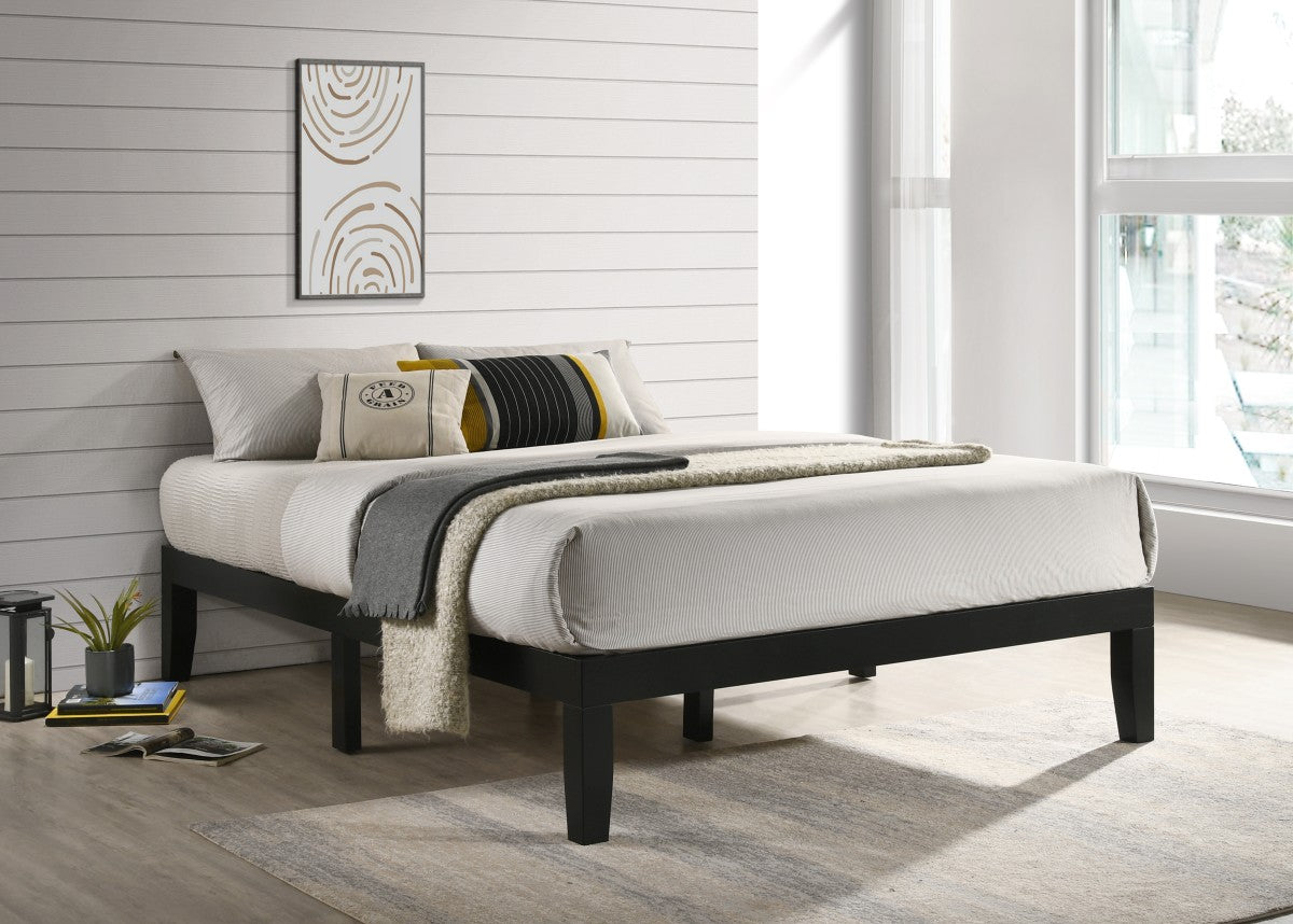 Addicus Queen Platform Bed Frame Black Wood Metal, No Box Spring