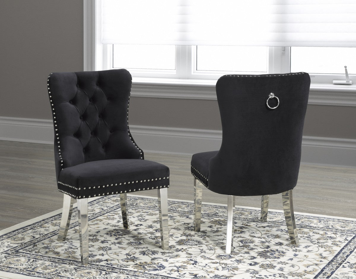 Luxurious Navy Velvet Tufted Dining Chairs Set of 2, Chrome Legs