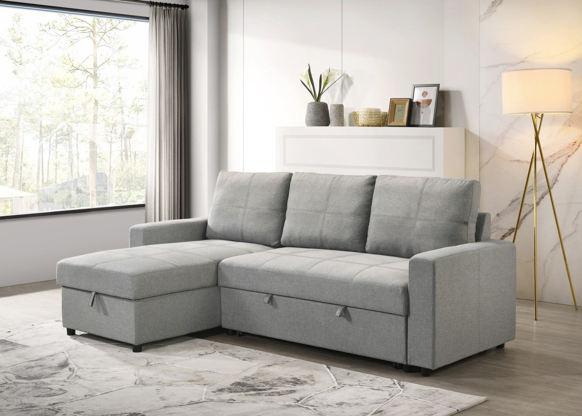 Versatile Benjamin Grey Fabric Sectional Sleeper Sofa with Reversible Storage Chaise