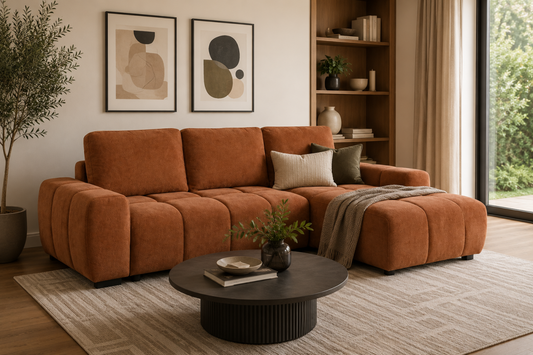 Channel-Tufted Lift-Up Storage Sectional Sleeper – Burnt Orange