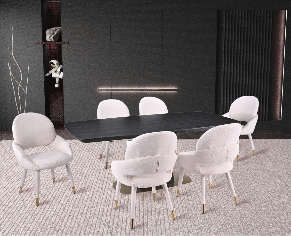 Curved 7-Piece Dining Set – Black/Beige (Style 2)