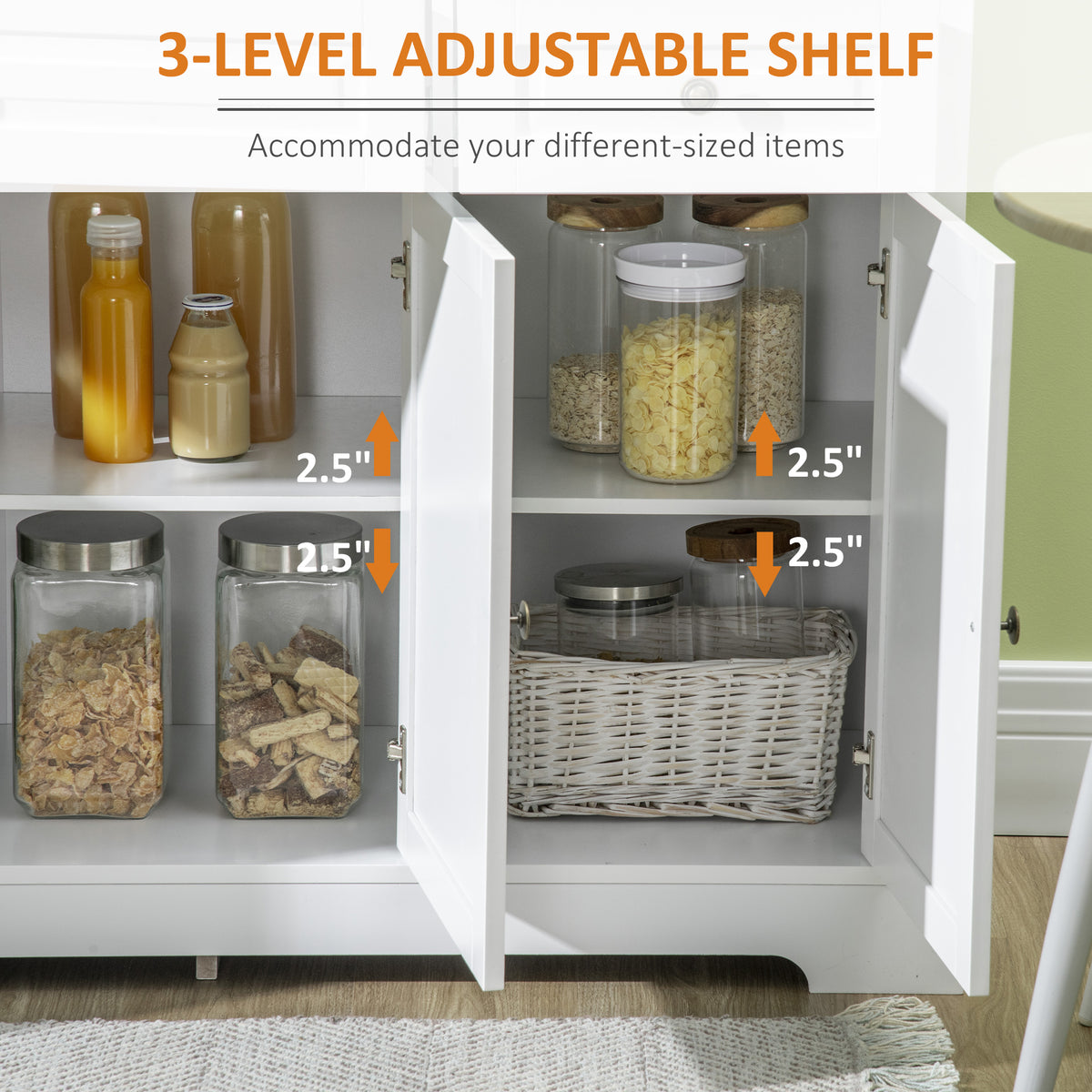 Buffet Cabinet with 2 Drawers and Adjustable Shelves – 45"W x 32"H