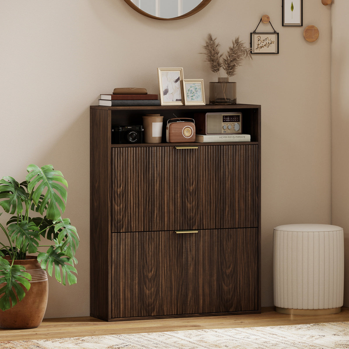Shoe Cabinet with 2 Flip Drawers – 31"W x 40"H
