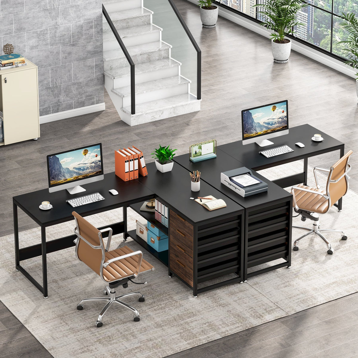 59" L-Shaped Desk, Reversible Corner Desk with Drawers & Shelves