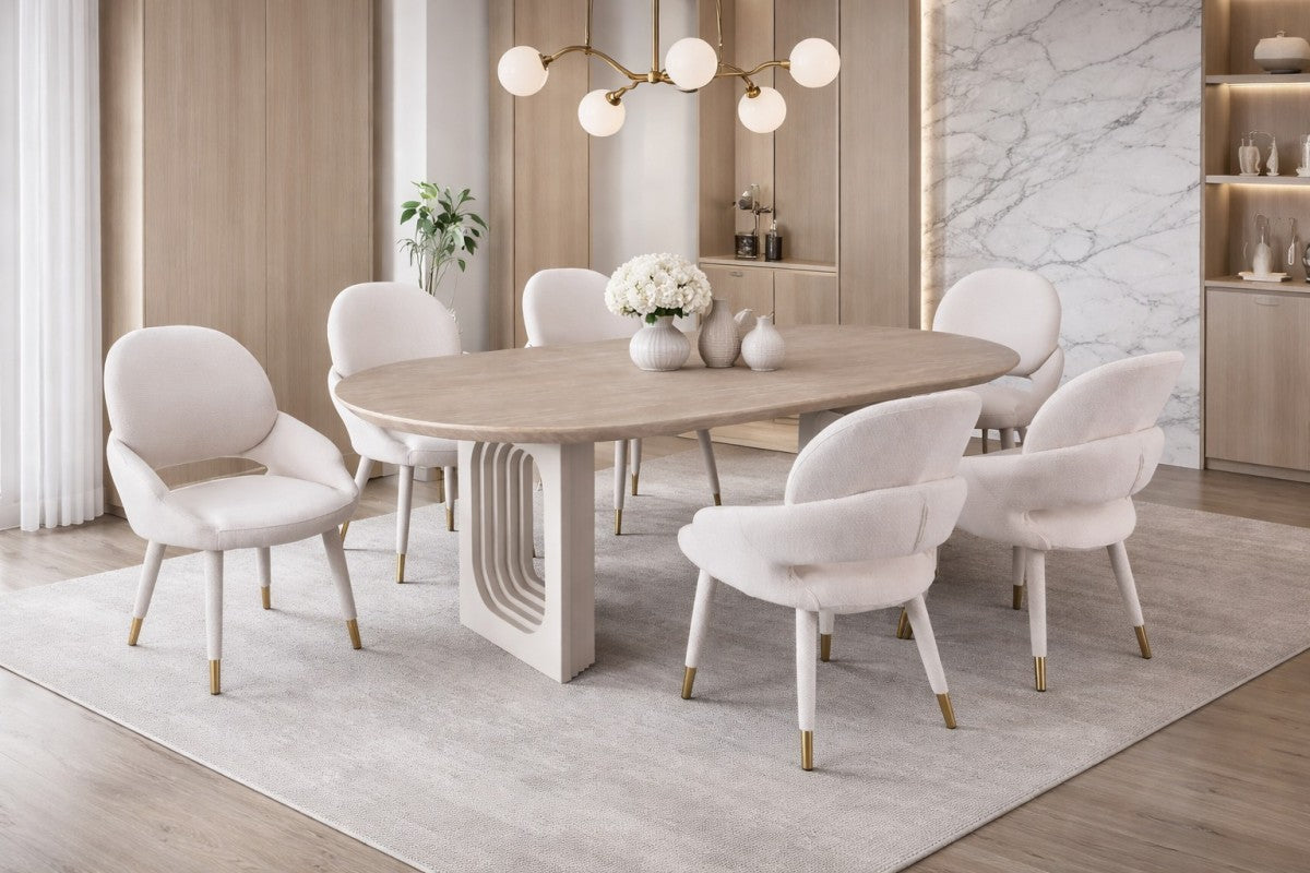 Curved 7-Piece Dining Set – Beige