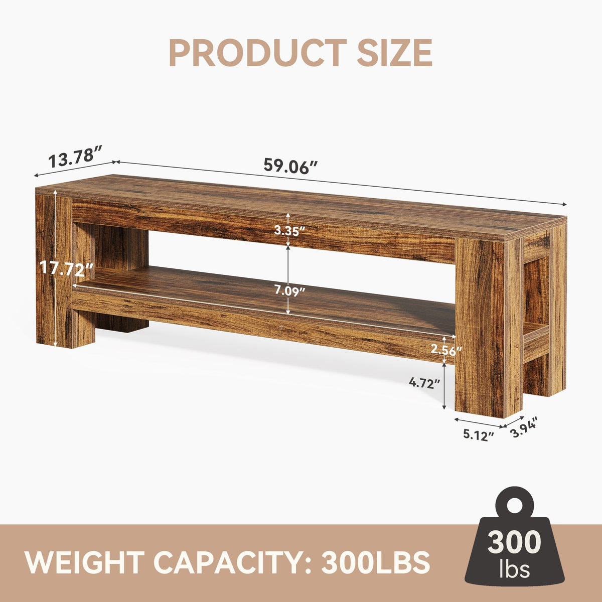 59" Entryway Bench, Farmhouse Indoor Console Shoe Bench End of Bed Table