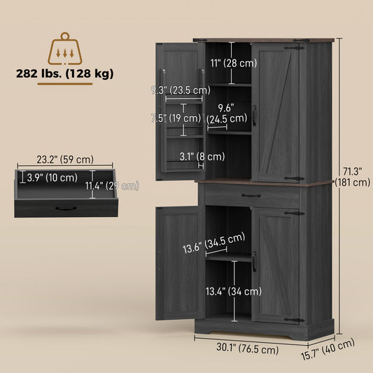 Farmhouse Pantry Cabinet with Barn Doors – 30"W x 71"H