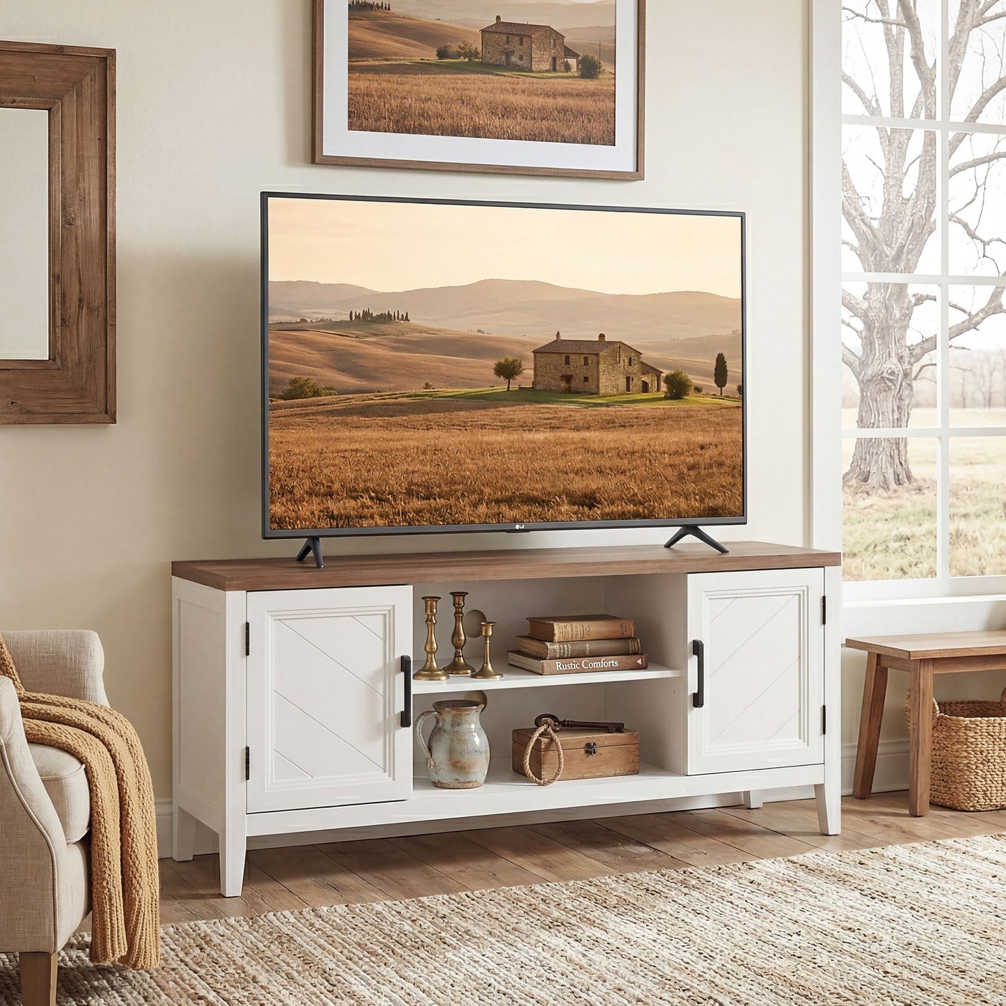 HOMCOM TV Stand Entertainment Center White Brown 55-Inch