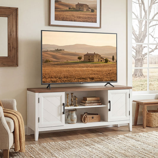 HOMCOM TV Stand Entertainment Center White Brown 55-Inch