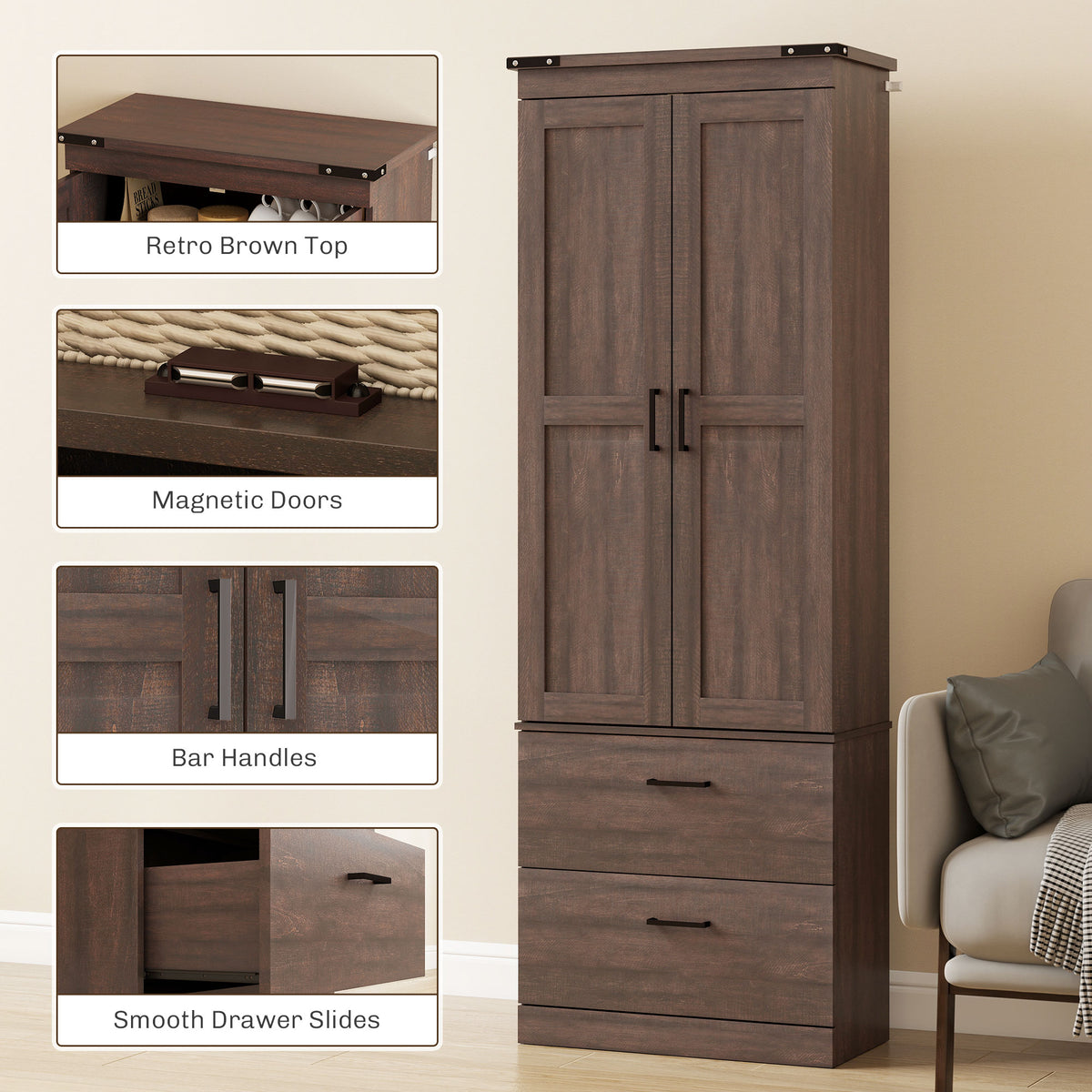 Kitchen Pantry Cabinet with Doors – 24"W x 67"H