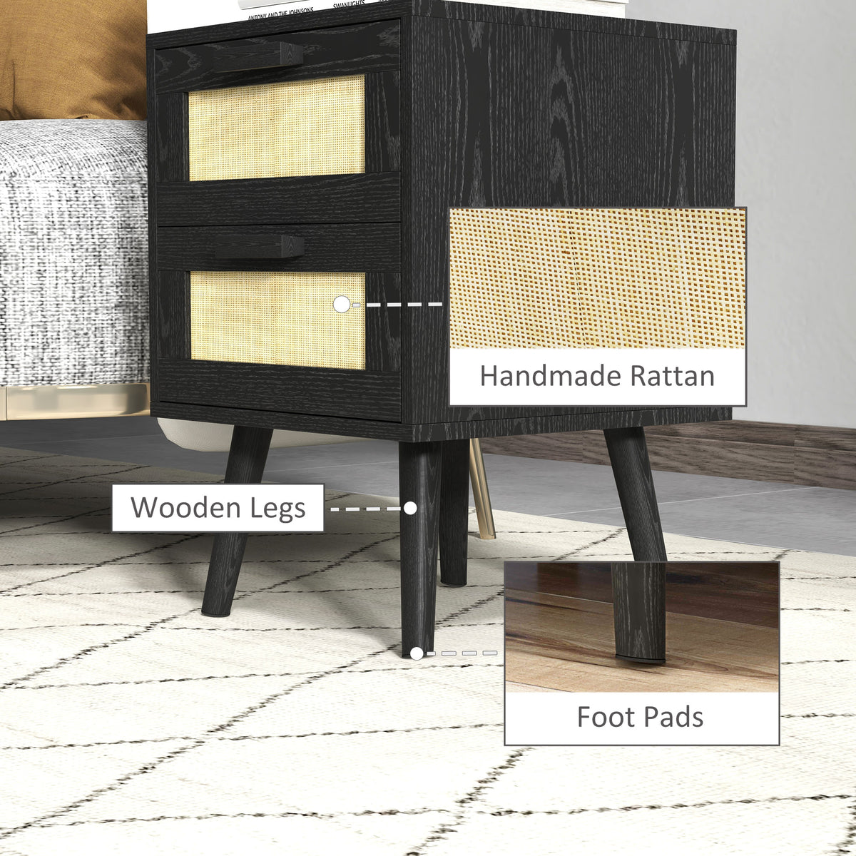 Boho Nightstands with 2 Drawers, Set of 2 – 16"W x 22"H