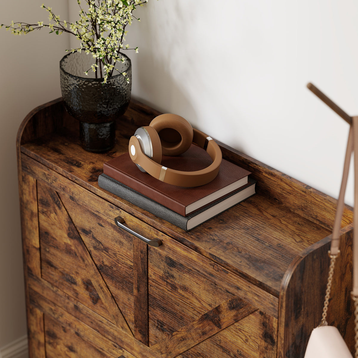 Farmhouse Shoe Cabinet with 2 Flip Drawers – 31"W x 34"H