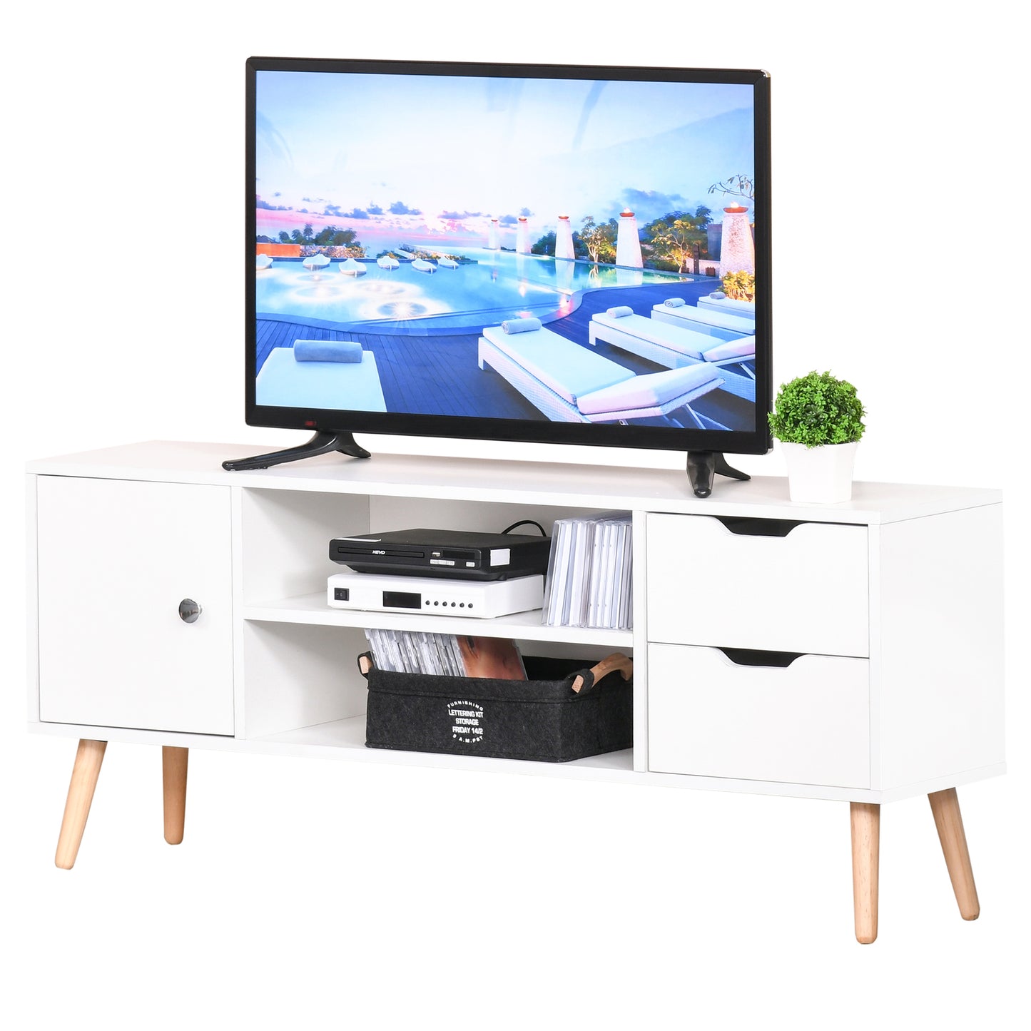 HOMCOM White TV Stand for 50-Inch TVs, Storage with Shelves, Drawers