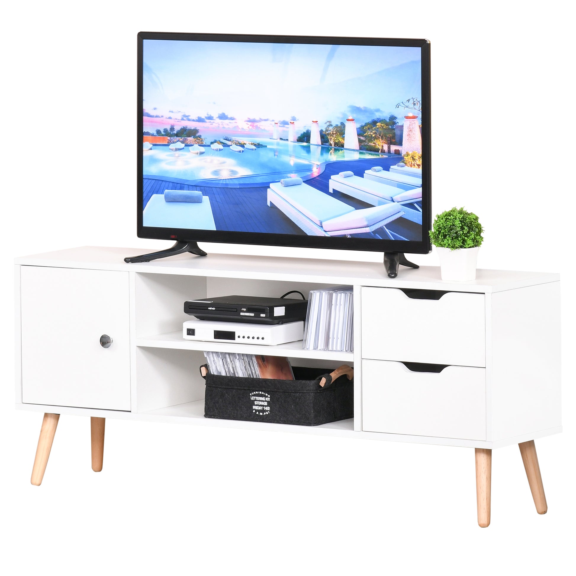 HOMCOM White TV Stand for 50-Inch TVs, Storage with Shelves, Drawers