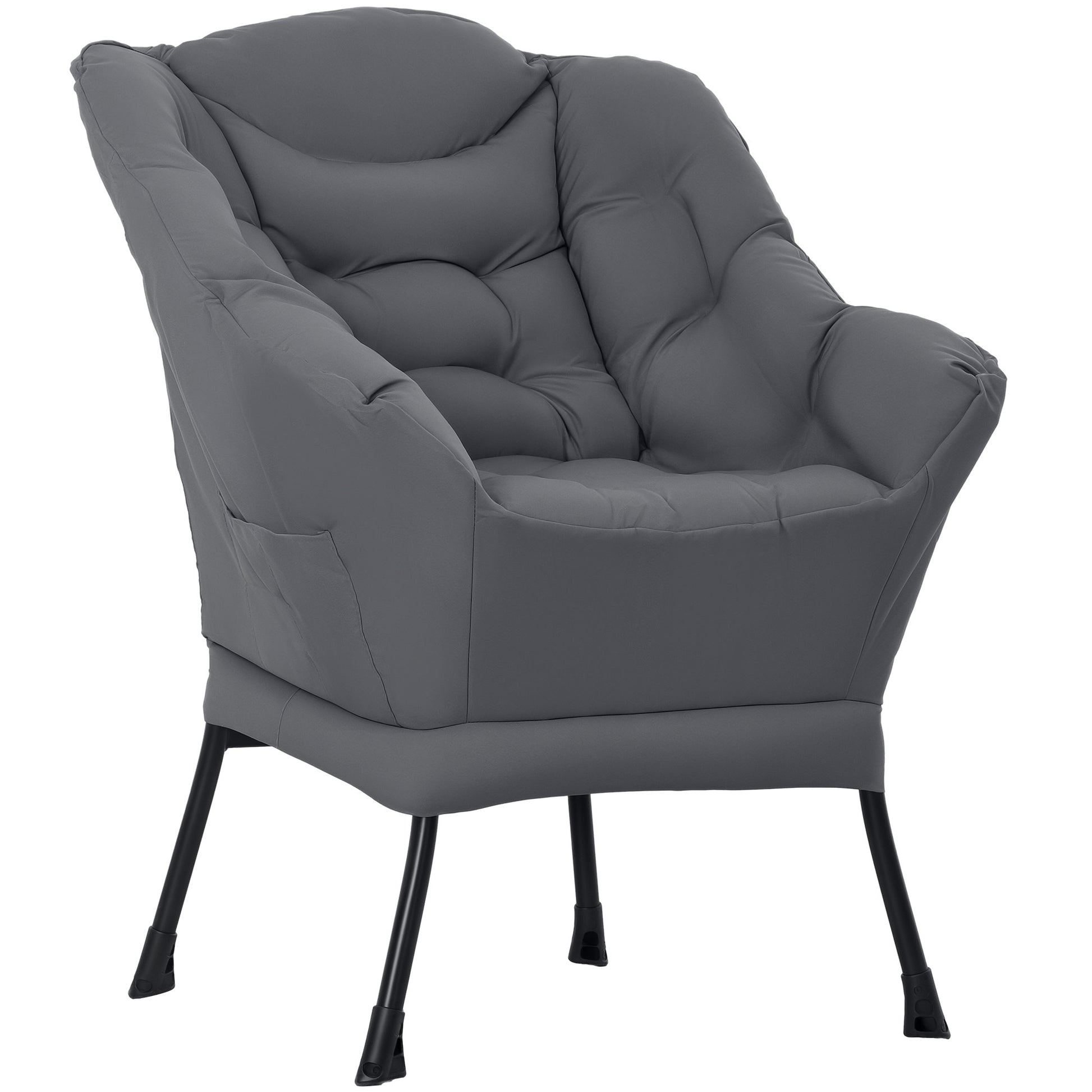 HOMCOM Modern Grey Accent Chair Armchair Side Pockets Steel Legs