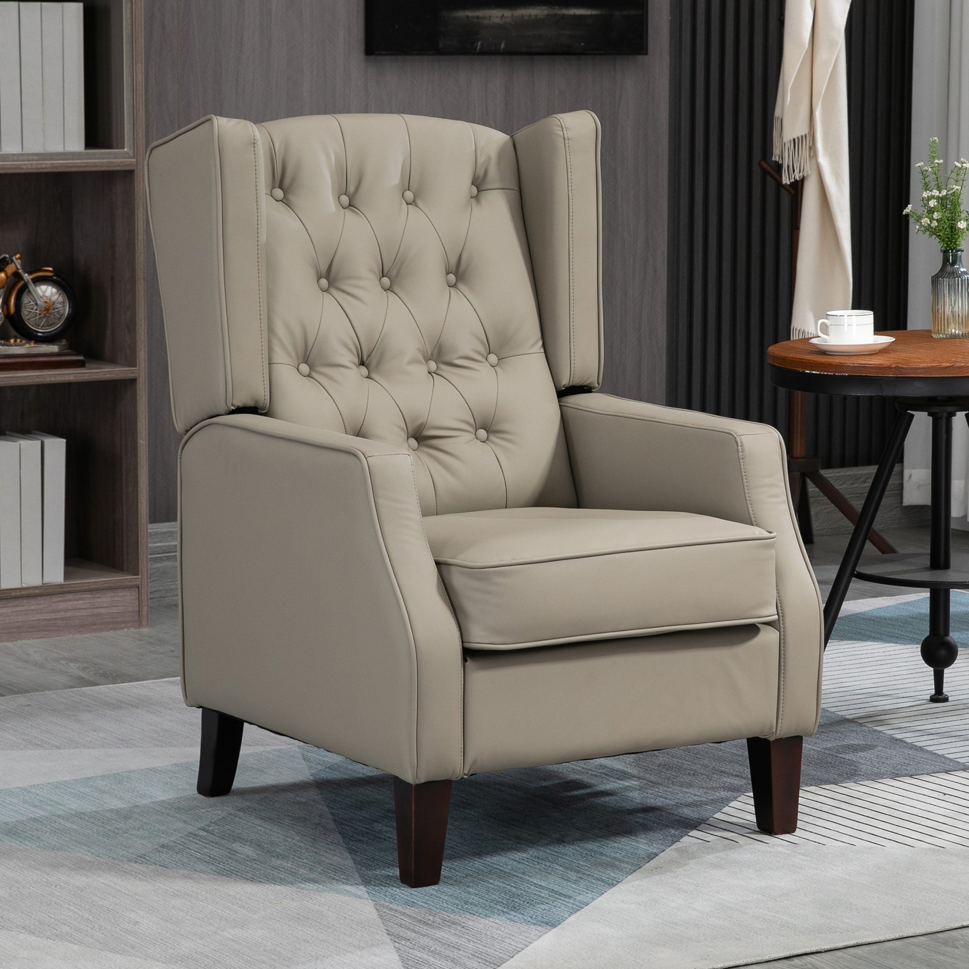 HOMCOM Modern Khaki Faux Leather Accent Chair with Thick Padded Wingback